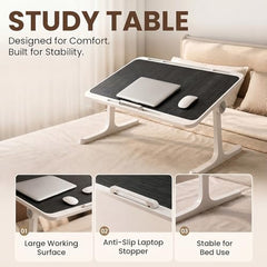 StarAndDaisy T9 Foldable Bed Table for Laptop & Study, 4-Level Adjustable Angled Tabletop, Large Desktop Surface with Anti-Slip Stopper, Tablet & Phone Slot, Storage Drawer, Stable Legs, PP & TPE