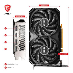 MSI GeForce RTX 4060 Ventus 2X Black 8G OC 8GB GDDR6 128-bit Gaming Graphic Card