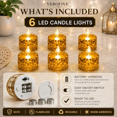 VEROFIVE Crystal LED Tea Light Candles, Pack of 12 – Diwali & Home Décor