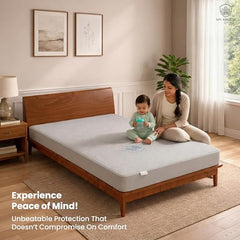MY ARMOR Waterproof Mattress Protector King Size, 78x72, 6.5x6 feet, Double Bed Protector Sheet Cover, Breathable and Hypoallergenic Ultra Soft Fitted Terry Cotton Feel Fabric, Elastic Skirting, Grey