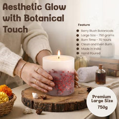 Goyoham | Berry Blush Botanical Candle, 70 Hour Burn Time | Large - 4 x 4 Inch, 750g, Unscented | Handcrafted with Natural Botanicals, Lead-Free Wick |