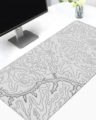 White Topographical XXL Gaming Deskmat 900x450mm – Extended Mousepad for PC