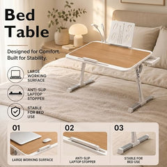StarAndDaisy T9 Foldable Bed Table for Laptop & Study, 4-Level Adjustable Angled Tabletop, Large Desktop Surface with Anti-Slip Stopper, Tablet & Phone Slot, Storage Drawer, Stable Legs, PP & TPE