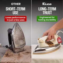 Rico 1200W 2KG Heavy Weight Dry Iron With 2 Years Replacement Warranty | Japanese Quick Heat Technology with Advance Sole Plate Iron Press | Shock Proof Iron Box for Clothes | Made In India - AI14