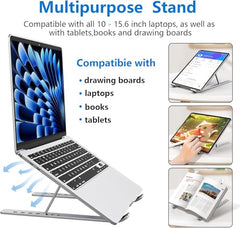 Tukzer (Imported Foldable Laptop Stand Riser for Laptop, MacBook, Notebook & Tablets up to 17 Inch, 7 Level Height Angle Adjustment, 2X Stronger M-Shape Aluminum Silicone Pads Air Ventilation-Black