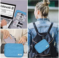 House of Quirk Electronics Accessories Organizer Bag, Universal Carry Travel Gadget Bag for Cables, Plug and More, Perfect Size Fits for Pad Phone Charger Hard Disk (Sky Blue)