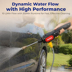 Woscher AquaVolt Cordless Portable Wireless Pressure Washer for Car Wash Bike Washing and Multipurpose Cleaning | 156W | 3×2500mAh| Triple Battery | |10L/Min | 12+6 Months Warranty