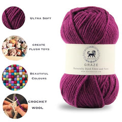 Nestnhaven Acrowools Graze Hand Knitting and Crochet Yarn. Pack of 1 Ball - 100gms. Shade no - NNHG001 (Berry Purple)