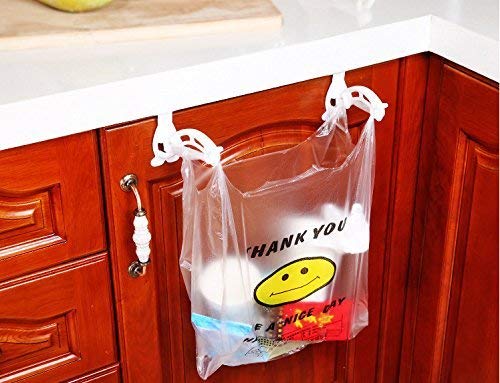 SYGA 1Pair Kitchen Door Cabinet Hook Rack Trash Bags Holder Storage Garbage Handbag Rack-Assorted Colour(White & Blue)