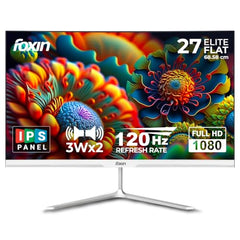 Foxin 24 Inch FHD Flat LED Monitor 1920x1080 Pixel Elite Series | Flat Panel, HDMI & VGA Port, 100Hz Refresh Rate, Frameless, Slim Bezel, Wall Mountable, 16.7 M Colors | 3 Years Warranty | White