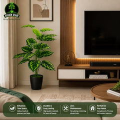 GARDEN GYANI Artificial Areca Palm Plant with Black Pot – 145 cm Tall Faux Tropical Decorative Plant with 35 Leaves for Home, Office & Living Room Décor