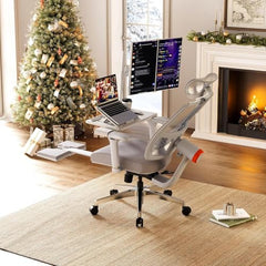 DROGO Bold Posture Ergonomic Office Chair for Work from Home with Adaptive Lumbar Support, Laptop Tray, 4D Armrest, Recline, Adjustable Height & Headrest, High Back Computer Chair With Footrest (Grey)