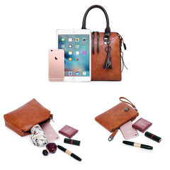 MOMISY Set of 4 Pieces Leather Finish PU Material Ladies Hand Bag, Clutch and Wallet for travel office Party for women (Camel)