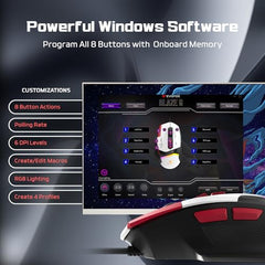 EvoFox Blaze 2 Plus Wired Gaming Mouse, 16,000 DPI, 1000Hz Polling Rate, 8 Programmable Buttons, RGB Lighting, Lightweight 98g, 220 IPS, 30G Acceleration, Windows & Mac Web Customization App