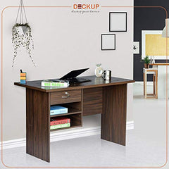 DeckUp Plank Giona Engineered Wood Study Table and Office Desk (Walnut and White, Matte Finish)