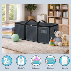 Storite 81 L Jumbo Super-Size Nylon Heavy Duty Underbed Storage Bag | Moisture Proof Multi-Purpose for Toys/Blankets/Clothes/Moving Bags With Strong Handles Rectangular (87x26x36 CM) - Teal