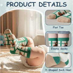 MOMISY 5 Pairs Baby kids Girl Boys Toddlers Infant Children Cotton Stretch Ankle Socks (IN, Age, 3 Year, 5 Years, Navy Green Bear)