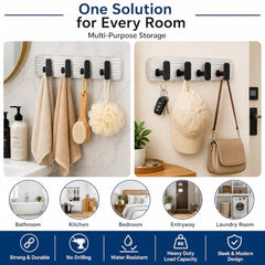 SIGNAMIO 6 Hook Shelf Adhesive Strip Wall Hanging Sticky Hook Black