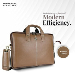 HAMMONDS FLYCATCHER Men Genuine Leather Office Bag - Laptop Bag - Padded Laptop Compartment, Fits 14 Inch Laptop - Adjustable Strap, 1 Year Warranty - Office, Travel, Daily Use - Brushwood, Brown