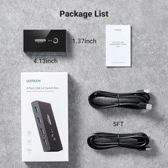 UGREEN USB 3.0 Switch 4 Port USB Switch Selector 5Gbps High-Speed | Peripheral Sharing Switcher for 2 Computer Share Mouse Keyboard Compatible with Laptop Scanner Printer 2 Pack 1.5M Cable
