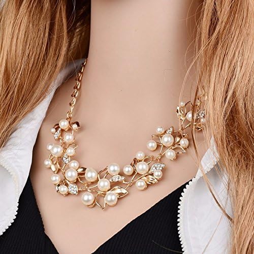 SYGA Pearl Earrings Necklace Bridal Jewelry Set for Party Wedding Festive for Women & Girls Accessories(Gold)