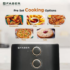 Faber 6L 1500W Digital Air Fryer | Fry, Bake, Roast, Toast, Defrost, Grill & Reheat | 85% Less Oil, 360° Air Cooking|8-Preset Menu,LED Display&Touch Control, Non-Stick Pan,View Window|FAF 6.0L NEO BK
