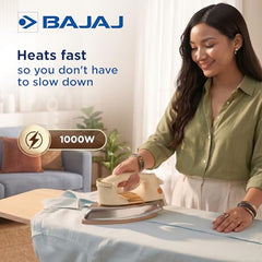 Bajaj DHX-9 1000W Heavy Weight Dry Iron | Advance Soleplate And Anti-Bacterial German Coating Technology | Multiple Temperature Levels | 2 Yr Warranty 【Ivory】