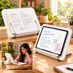 Sunchhaya Acrylic Book Stand for Reading – Clear Adjustable Book Holder with 360° Rotating Base, Foldable Reading Stand for Desk, Cookbook, Tablet & Laptop Stand, Height & Angle Adjustable (R22H)