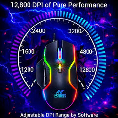 Ant Esports GM320 RGB Wired Gaming Mouse, 12800 DPI Optical Sensor, 8 Programmable Buttons with Rapid Fire, Ergonomic Design, RGB Lighting, Braided Cable, USB Gaming Mouse for PC, Laptop (Black)