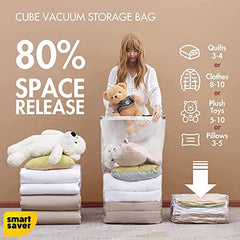 Smart Saver Plastic 6 Pack Vacuum Bags for Travel, Space Saver Bags Storage Bags for Vaccine Sealed Compression Packing Bag with Hand Pump, White