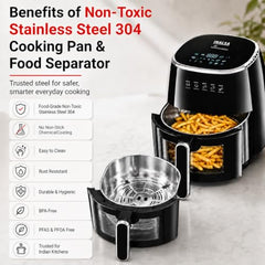INALSA Stainless Steel Air Fryer,5.5 ltr & 1600 W,Non Toxic,SteelChef DW5.5