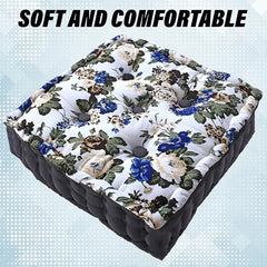 Kuber Industries Square Chair Pad|Comfortable Flower Design Seat Cushion|Soft Cotton Pillow Filler for Seating,Meditation,Yoga,Living Room (White)