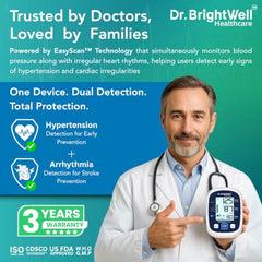 Dr.Brightwell EasyScan Advance USB Type-C Rechargeable BP Monitor | Type-C USB Charging, Irregular Heartbeat Detection, Dual 99-Reading Memory, 3-Year Warranty