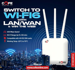 COFE CF-4G 903 | Speed upto 300Mbps | All 4G/5G Sim Compatible | Plug and Play | No Configuration Required | Micro SIM Card Slot | Supports DVR, NVR, Wi-Fi Camera | 3 Antenna | 128MB RAM Configuration
