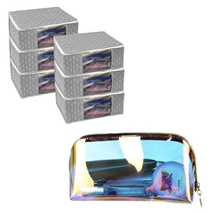 Homestrap set of 6 Foldable Saree Covers/Clothes Storage Bag/Wardrobe Organizer With Transparent Window And Zip For Lehenga, Suit, Dress,& Accessories (Grey)(Featured on Shark Tank), Polypropylene