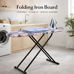 VIN KRAFT Premium Wooden Ironing Board/Table with Iron Holder, Foldable & Adjustable | Heat-Resistant Cover, Non-Slip Feet (120 x 41 Cm, Black - Debra)