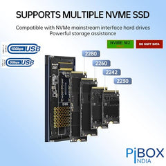 PiBOX India NVME M2 Enclosure Fan, SSD Enclosure - USB 3.2 10Gbps, Tool-Free M.2 NVMe Case, PCI-E NVMe Reader, USB-C, Supports M & B&M Keys, 2230/2242