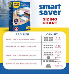 Smart Saver Plastic 6 Pack Vacuum Bags for Travel, Space Saver Bags Storage Bags for Vaccine Sealed Compression Packing Bag with Hand Pump, White