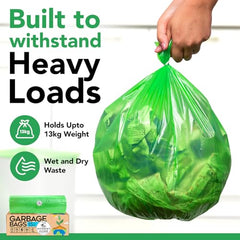Honest Home Garbage Bags Small - Green | 120 Bags | 30 Bags x 4 boxes | Leak-Proof & Tear-Resistant | 17 x 19 Inches Drawstring Dustbin Bags