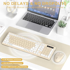 Wireless Keyboard and Mouse Combo, Full-Sized Wireless Keyboard and Adjustable DPI Mouse, 2.4GHz USB Receiver, Keyboard and Mouse for PC, Windows, Desktop, Laptop (Orange-B)