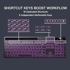 Soueto Wireless Keyboard with RGB Backlit, Phone Holder for Mac/PC, Black