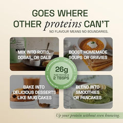 Ace Blend Unflavoured Plant Protein Triple Complex 500g | Brown Rice, Pea & Lentil | 26G / Serving | Complete Amino Acids | Gut Friendly | Soluble Food Fortifier for Aata, Dosas - For Men & Women