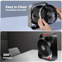 Zebronics Heat Buster 300, Portable Desk Fan, Upto 13h Backup, 3600mAh Rechargeable Battery, 360° Rotatable fan, 4 Speed + 1 Breeze Mode, Wall-Mountable, for Travel, Office, Home (Black)