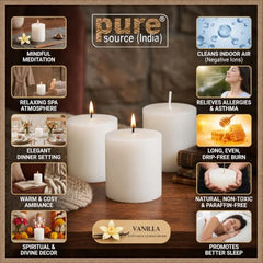 Pure Source India Paraffin Wax Scented Pillar Candles for Home Decor Smokeless & Dripless Candle (Rose - Red) Set of 3.