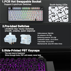 AULA F75 Pro Wireless Mechanical Keyboard,75% Hot Swappable Custom Keyboard,RGB Backlit,Pre-lubed Linear Switches,Side Printed PBT Keycaps Mechanical Gaming Keyboards,Gradient Purple
