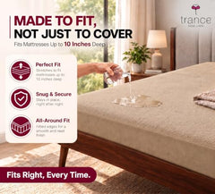 Trance Home Linen Premium 220 GSM+ 72"x36" Single Bed Size Cotton Terry Waterproof Mattress Protector | Elasticated Fitted Non-Toxic Bed Protector | Single Bed Mattresses Cover 72x36 inch, Brown