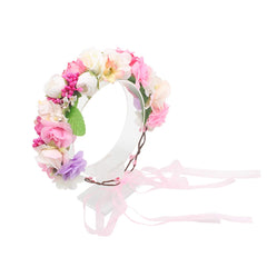 SYGA Medium Sized Rose Floral Crown Hair Wreath Leave Flower Tiara Headband with Adjustable Ribbon