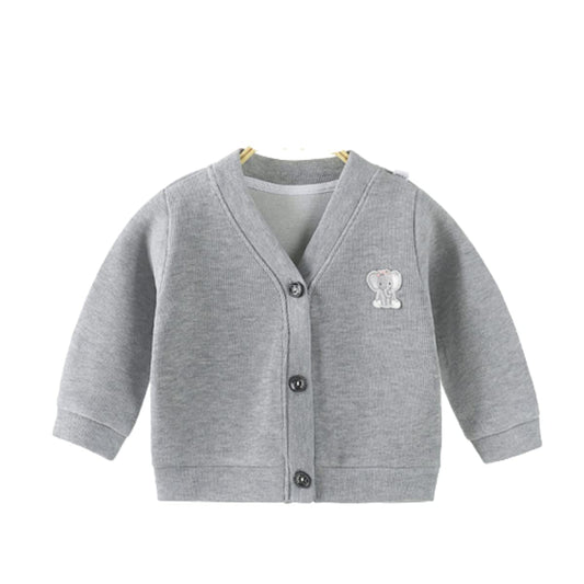 MOMISY Baby Girl's Cotton Blend V-Neck Sweater (BabyWinterSweater_Grey_12 Months-24 Months)