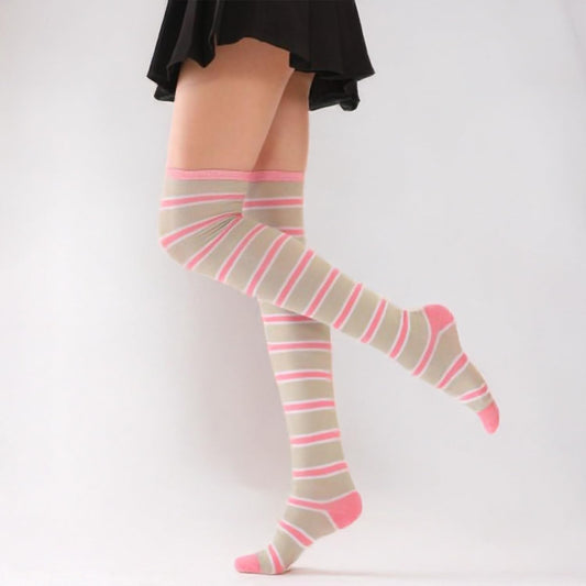 MOMISY Knee Socks for Womenand Girls Premium Cotton Blend, Breathable Long Knee High Stockings, Ultimate Comfort and Style, Ideal for Daily Use- Pack of 1 (Free Size) (Pink Khaki)