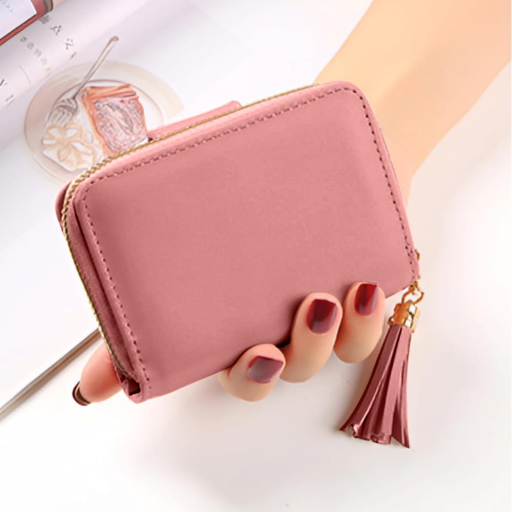 SYGA Women's Short Wallet Women's Zipper Wallet Large Capacity Tassel Women's Bag